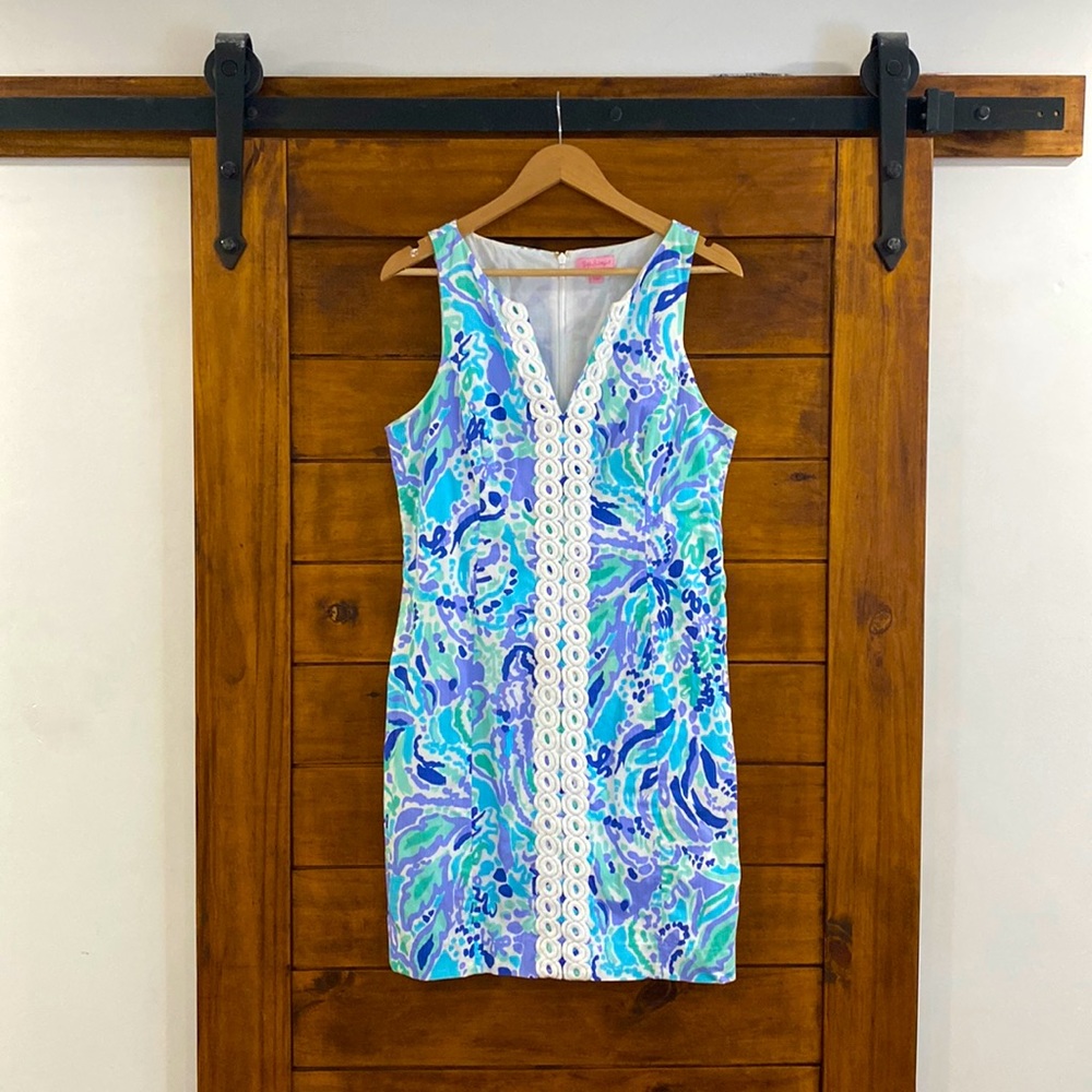 Lilly Pulitzer Ryder lace front shift dress Lilly’s lilac Nike ink sz 10 L